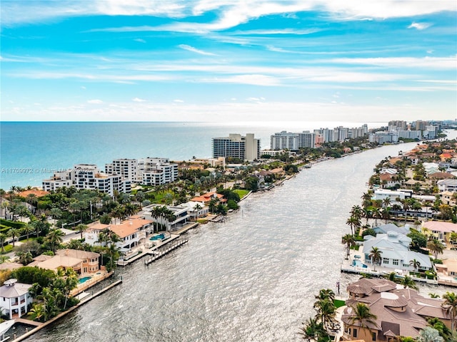 aerial view featuring a water view