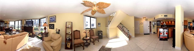 living room featuring light tile patterned floors