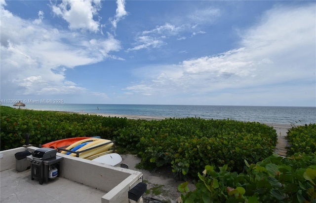 property view of water featuring a view of the beach