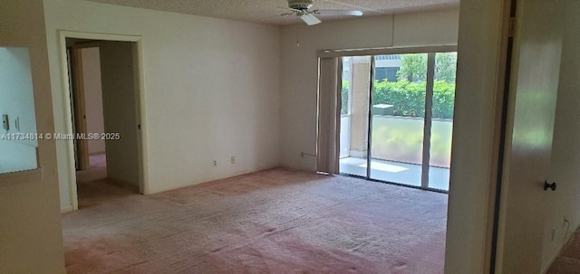 unfurnished room featuring light colored carpet and ceiling fan