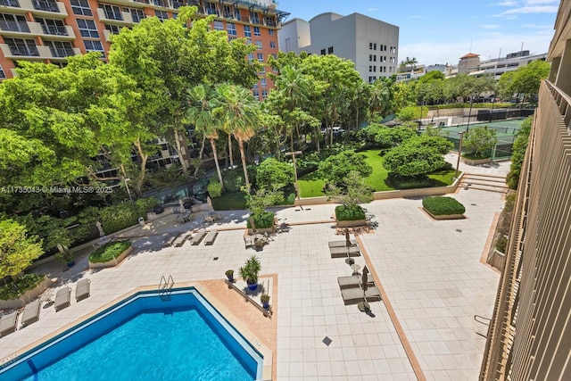 view of swimming pool with a patio