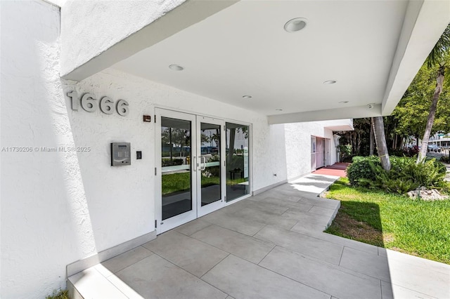 view of patio featuring french doors