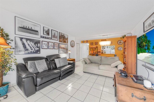 living room with light tile patterned floors