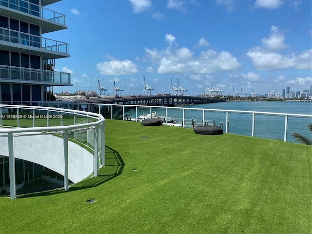 view of yard with a water view