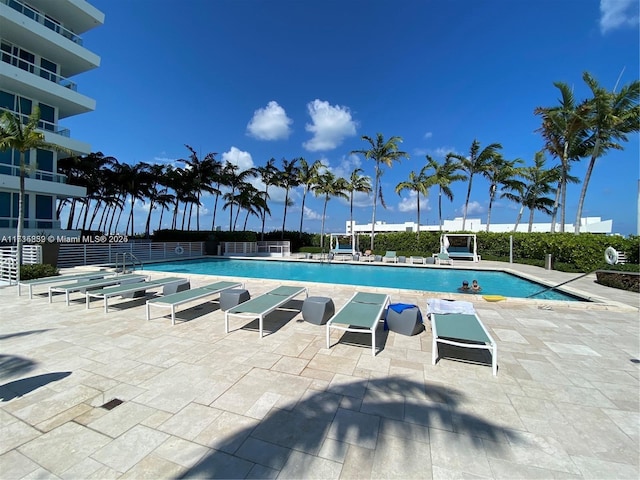 view of pool featuring a patio