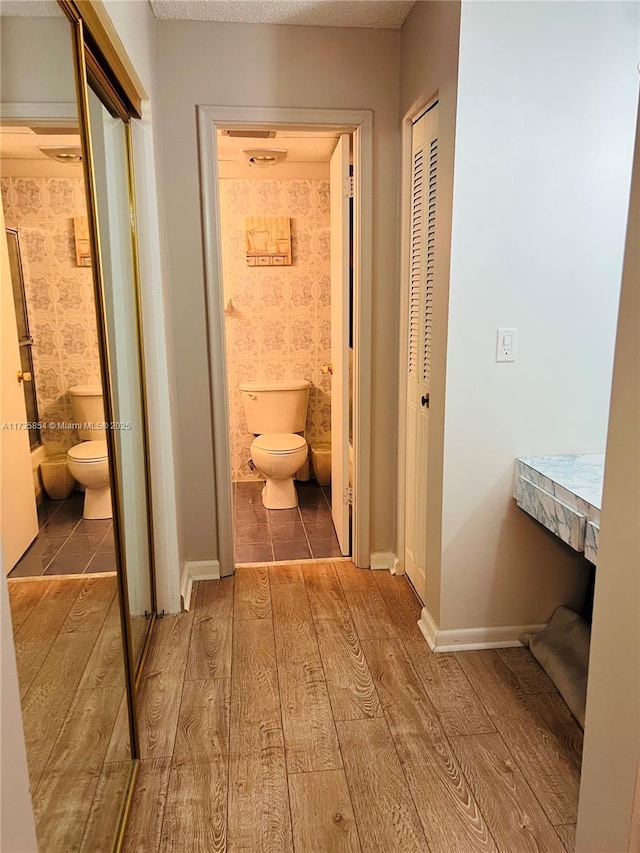 bathroom with wood-type flooring and toilet