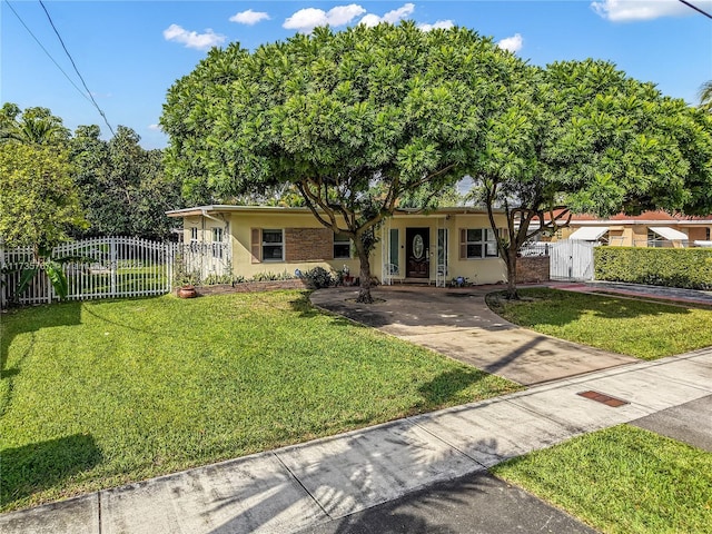 ranch-style house featuring a front yard