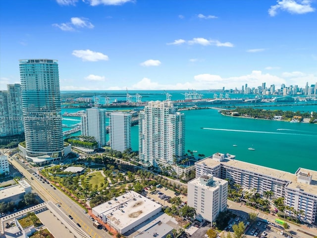 aerial view with a water view