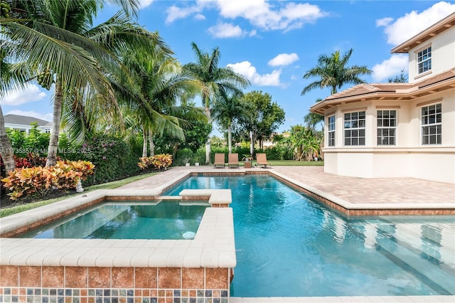 view of swimming pool with a patio