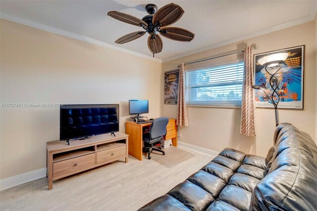 700 SE 6th Ave Unit 203, Deerfield Beach, FL 33441 - office space with ornamental molding, a ceiling fan, baseboards, and wood finished floors