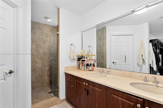 bathroom with vanity and walk in shower