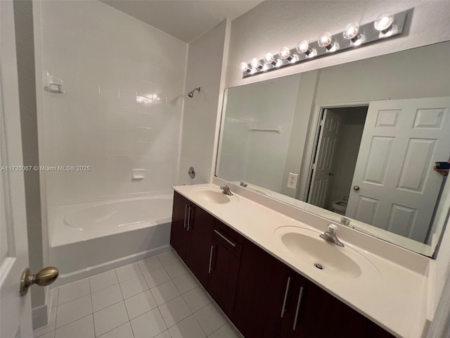 bathroom with vanity, tub / shower combination, and tile patterned flooring