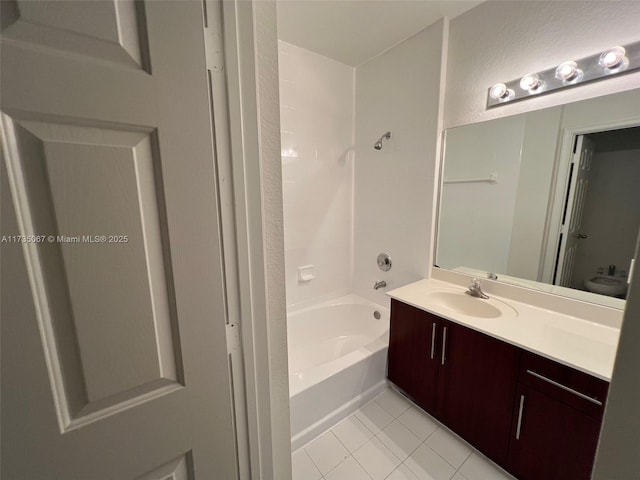 full bathroom featuring toilet, tile patterned floors, bathtub / shower combination, and vanity