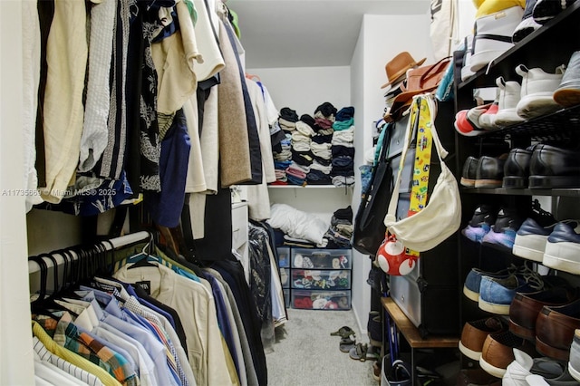 walk in closet featuring carpet floors