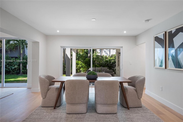 dining space with light hardwood / wood-style flooring