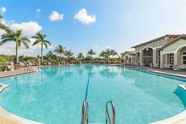 view of swimming pool with a patio