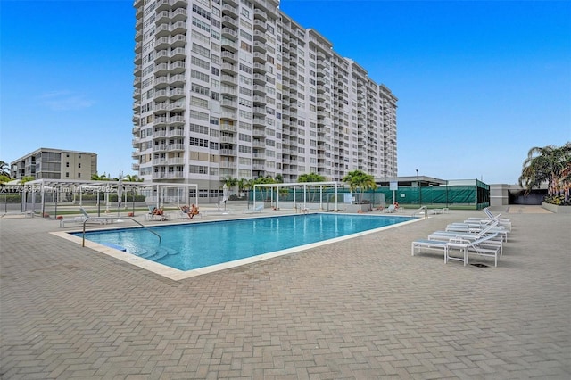 view of swimming pool with a patio