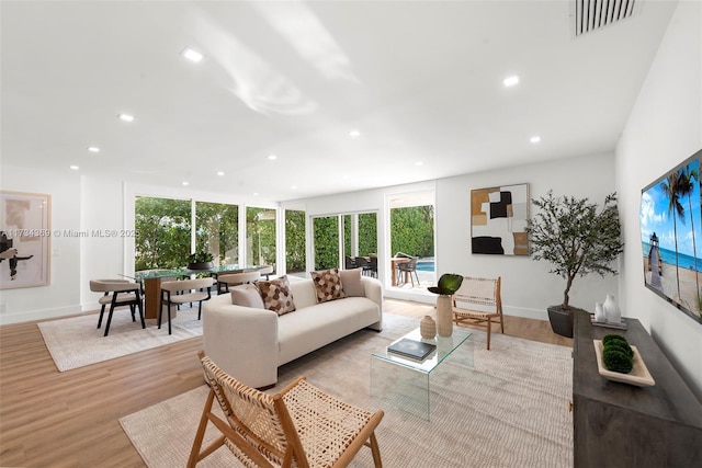 living room with light hardwood / wood-style flooring