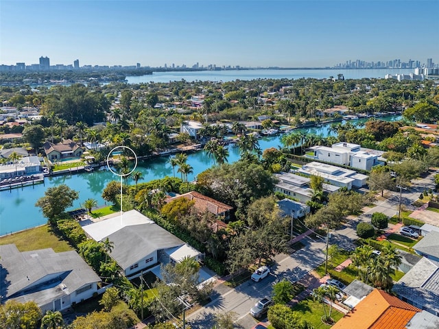 aerial view with a water view