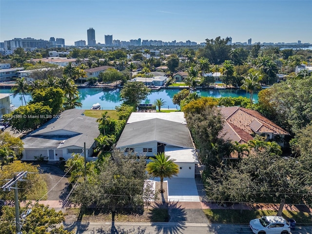 aerial view with a water view