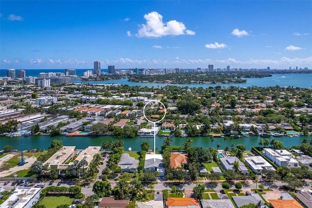 aerial view with a water view