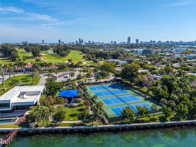 aerial view featuring a water view