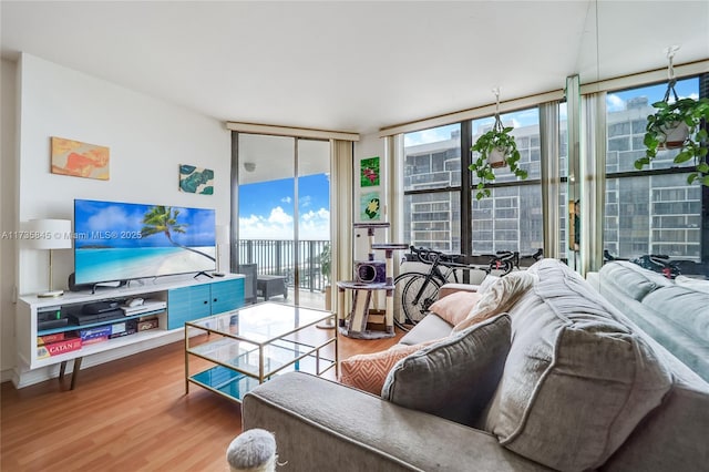 living room featuring hardwood / wood-style flooring and floor to ceiling windows