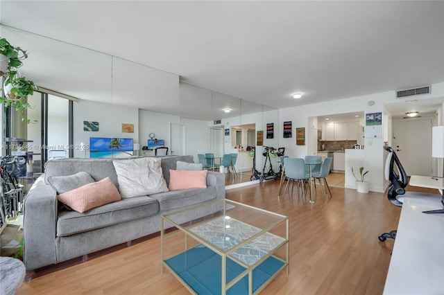 living room featuring light wood-type flooring