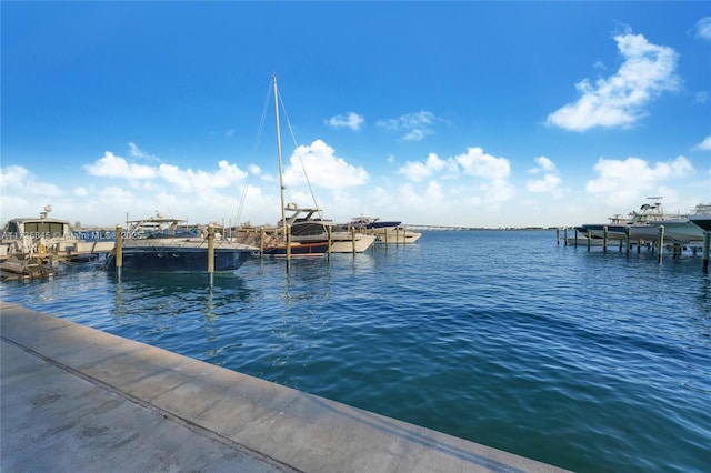 view of dock with a water view