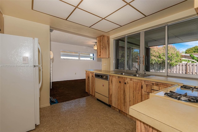 kitchen with dishwasher, sink, and white fridge