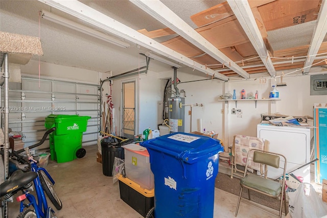 garage featuring washer / dryer and water heater