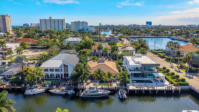 aerial view featuring a water view