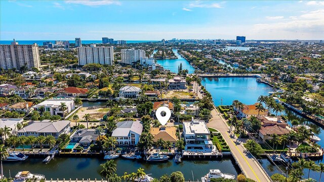 aerial view with a water view