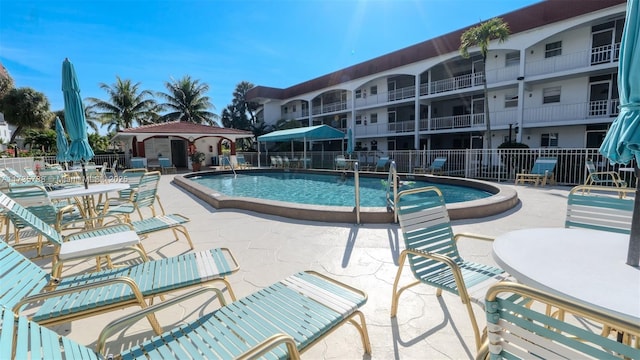 view of swimming pool with a patio