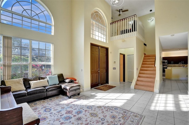 tiled foyer featuring sink