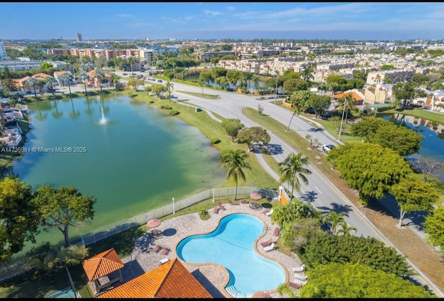 bird's eye view featuring a water view