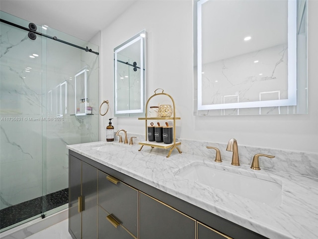 bathroom with vanity and walk in shower