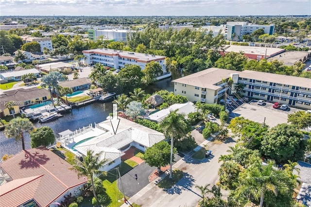 aerial view with a water view