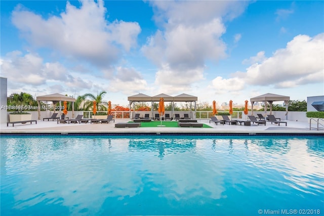 view of swimming pool featuring a patio area