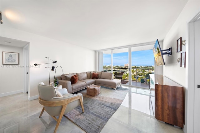 living room featuring expansive windows