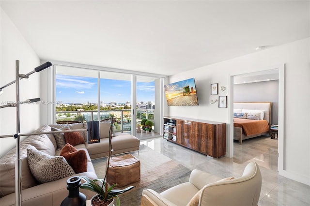 living room with floor to ceiling windows