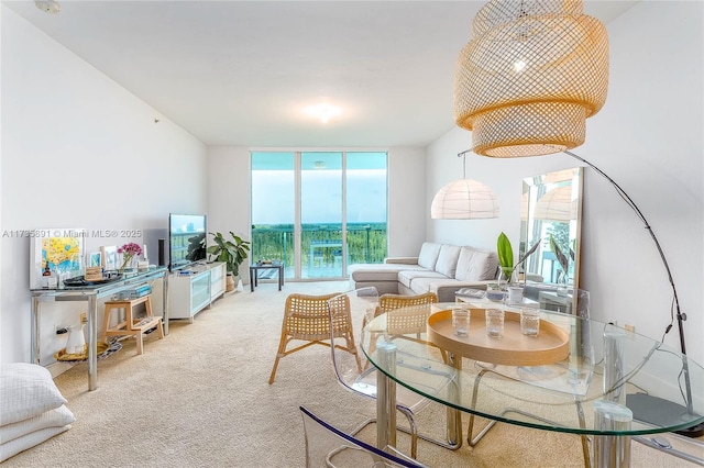 carpeted living room with a wealth of natural light and a wall of windows