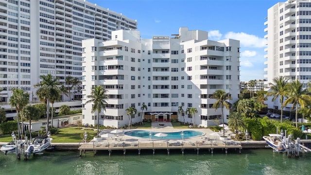 view of property with a water view