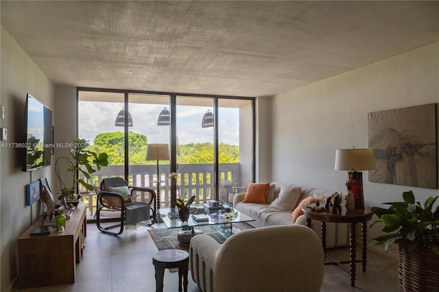 living room featuring expansive windows