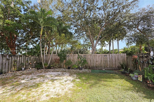 view of yard with a fenced backyard