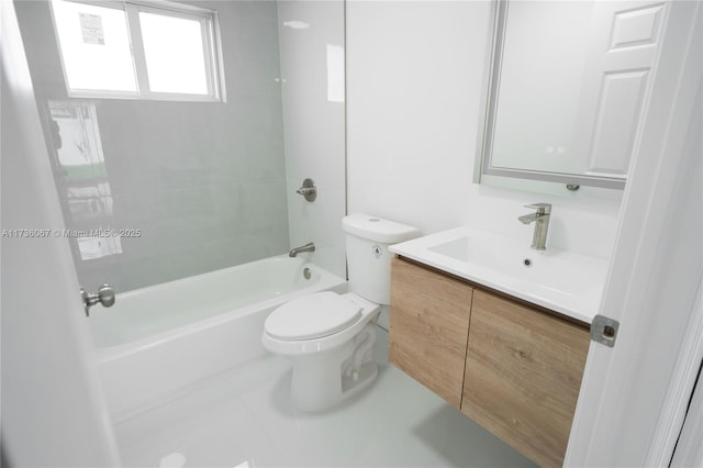 full bathroom with vanity, tub / shower combination, and toilet