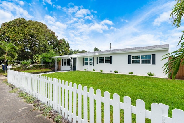 ranch-style home with a front yard