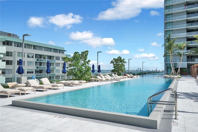 view of pool featuring a patio