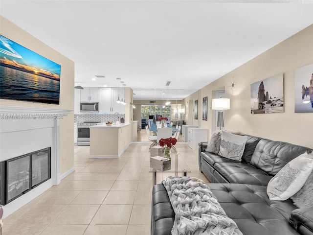 tiled living room with sink