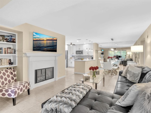 living room featuring light tile patterned flooring